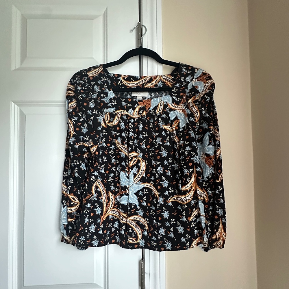 LOFT Square Neck Long Sleeve Top Black Size S